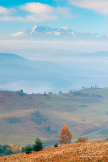 Lesnické sedlo a Vysoké Tatry z kopca Šlachovky (Wysoky Wierch)